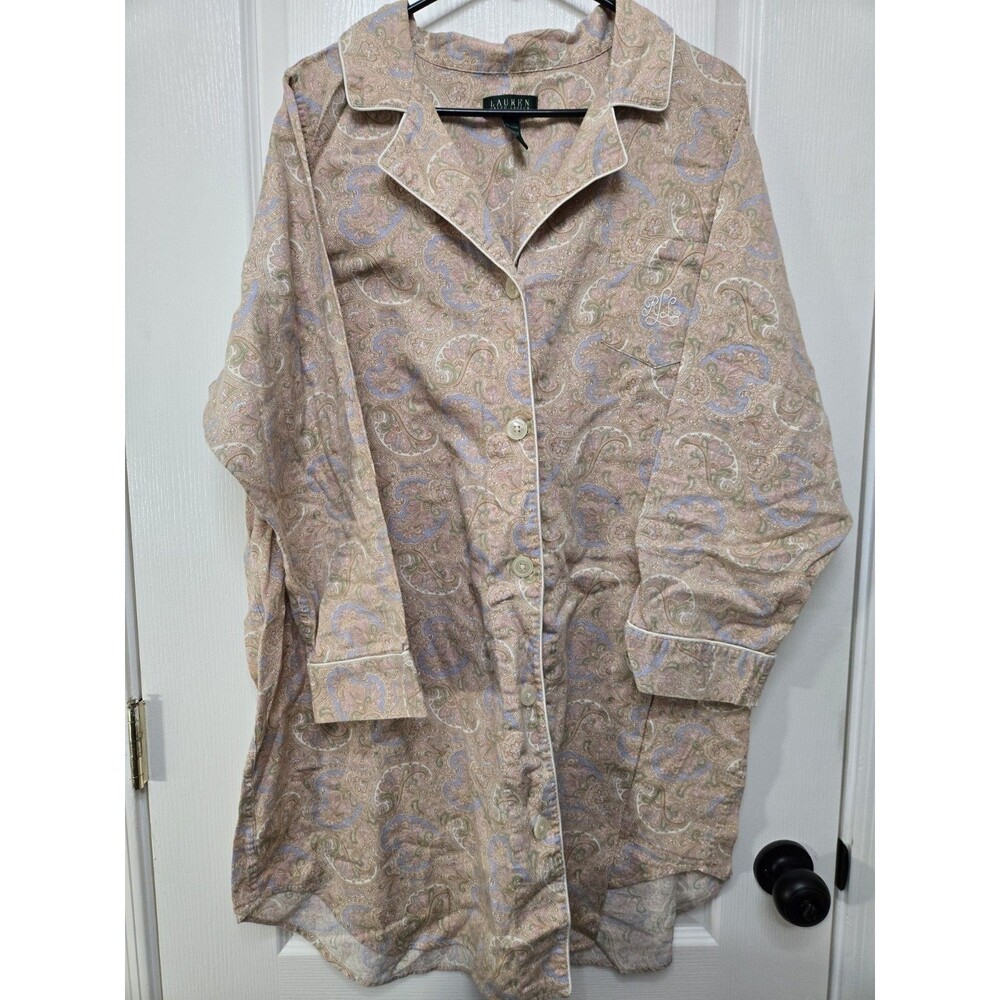 Lauren Ralph Lauren Pink Paisley Button-Up Nightgown 2X